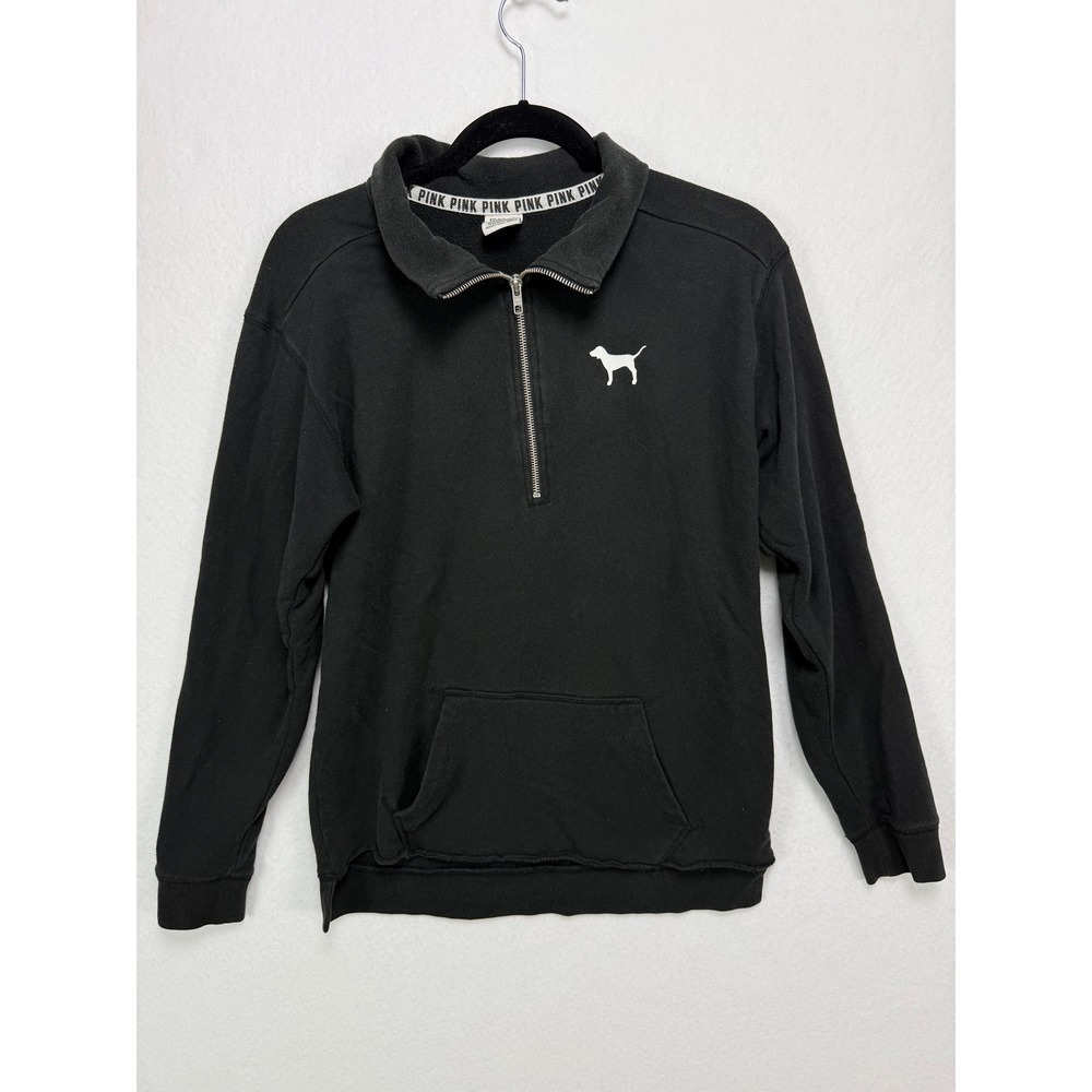 PINK Victoria's Secret Quarter Zip Pullover Sweatshirt XS Black Y2K Loungewear